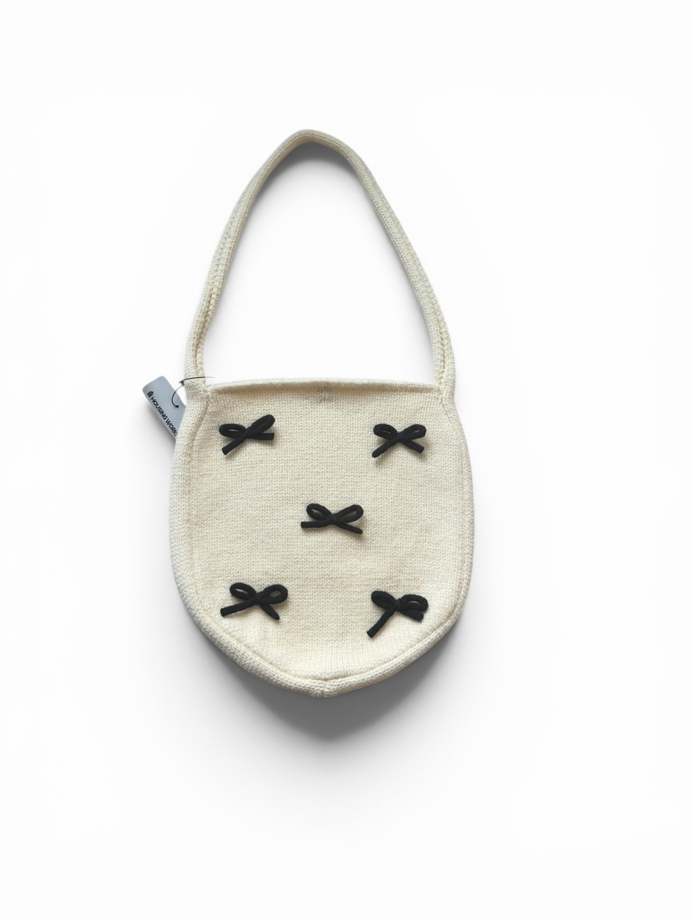 Rare Cream Knit Hand  Bag with Black Bows